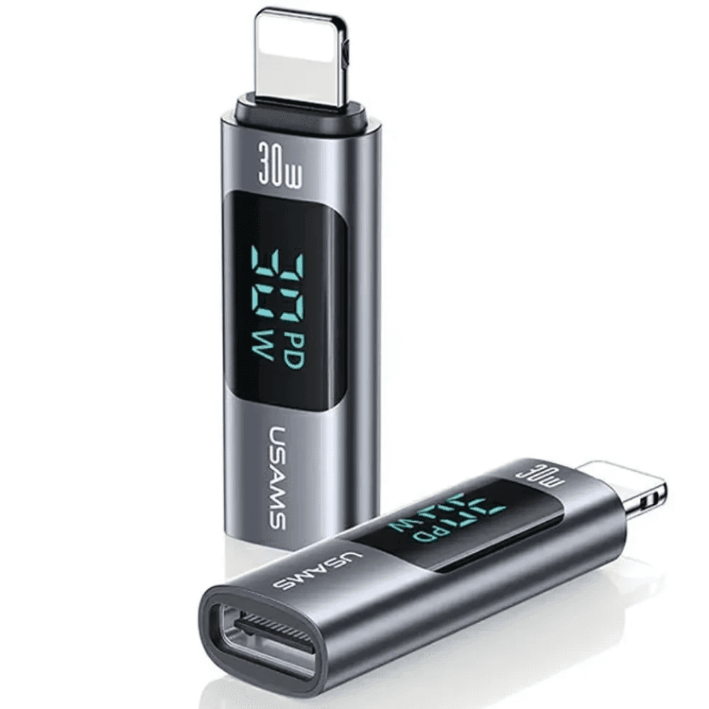 USAMS Adaptér AU18 USB-C - Lightning s digitálnym displejom 30W,