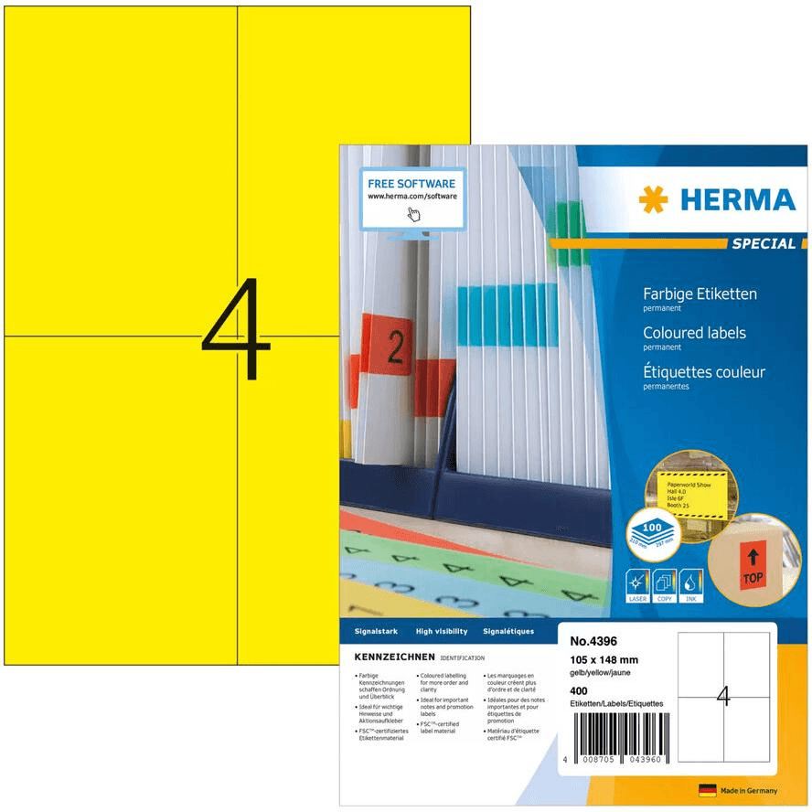 HERMA Univerzálny štítok A4 105X148mm žltý, 100
