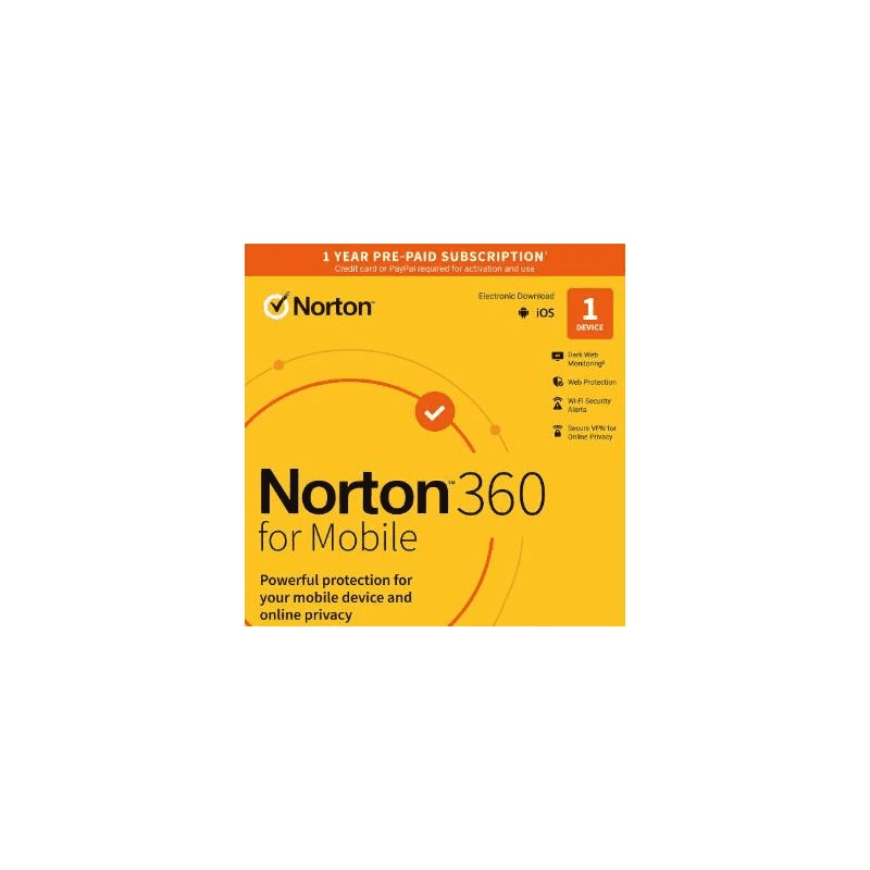 NortonLifeLock Norton 360 for Mobile 1 používateľ 1 zariadenie 1 rok zabalený antivírusový softvér