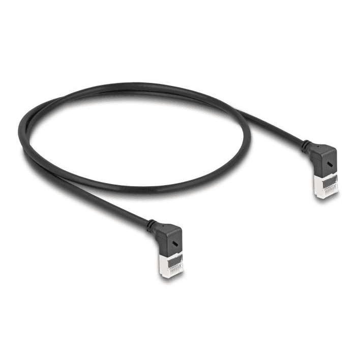 Patchcord kat.6A PIMF tienený RJ45-RJ45 1:1 uhlový 90st-90st 0.5m