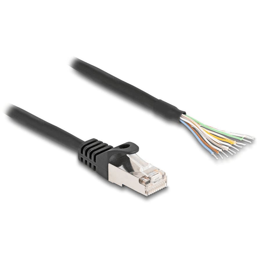 Kábel S/FTP RJ50 10-pinový samec – otvorené koncovky 0,5 m čierny Delock