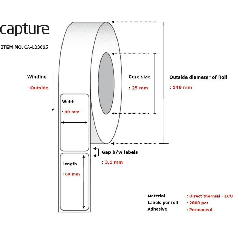 Capture CA-LB3085 potlačový štítok Biela