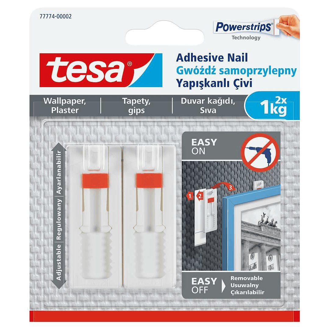 Tesa nastaviteľný samolepiaci klinec na omietku a tapety, 2 ks, nosnosť 1kg