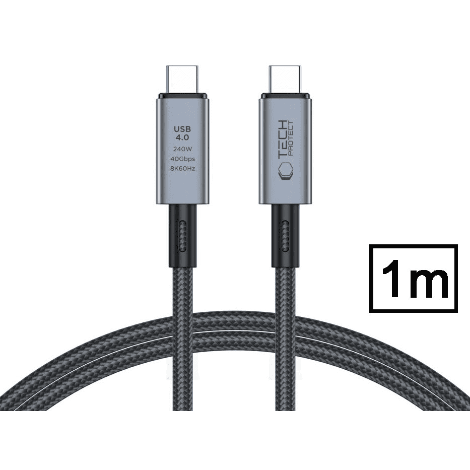 Kábel Tech-protect USB typ C - USB typ C 1 m sivý