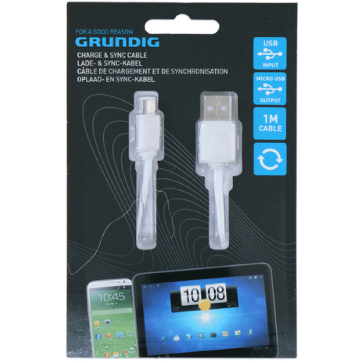 Kábel Grundig USB - microUSB typ B, 1 m, biely