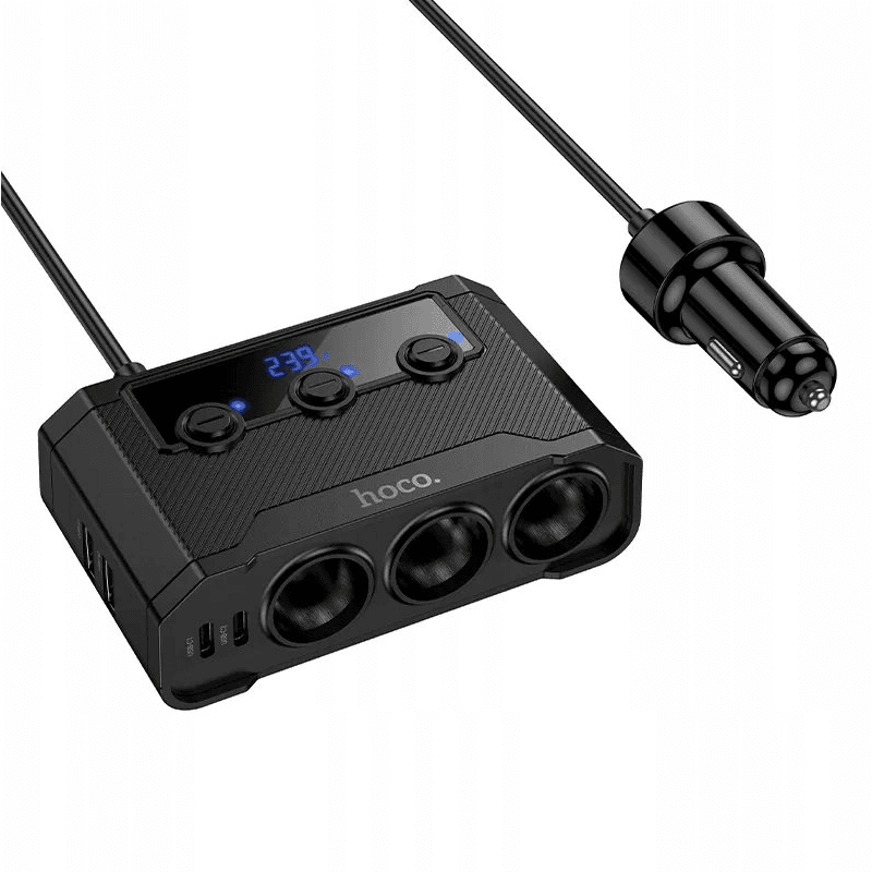 Nabíjačka Hoco s rozbočovačom 2xUSB + 2xUSB C + 3 zásuvky zapaľovača PD