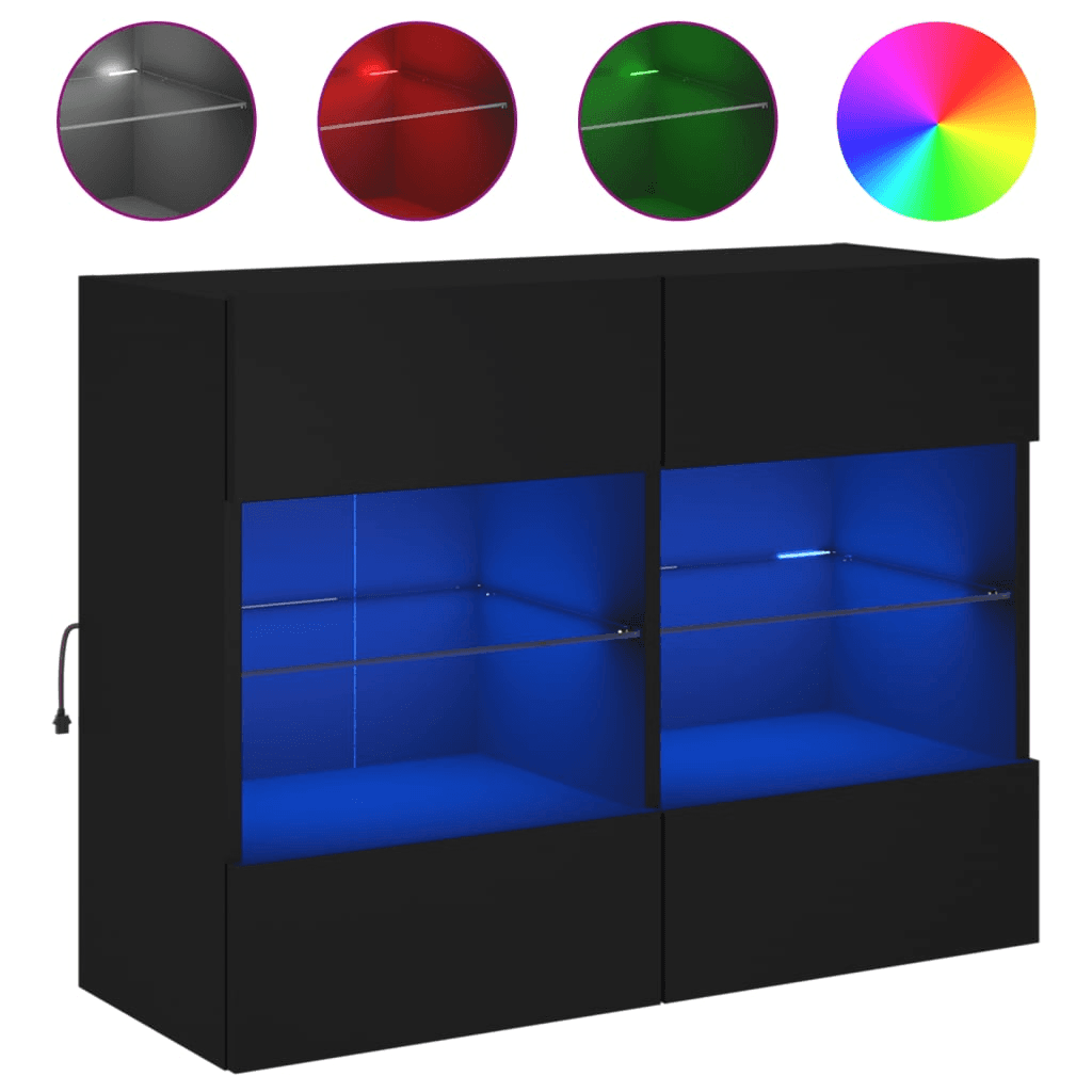 Nástenná TV skrinka s LED, čierna, 78,5x30x60,5 cm