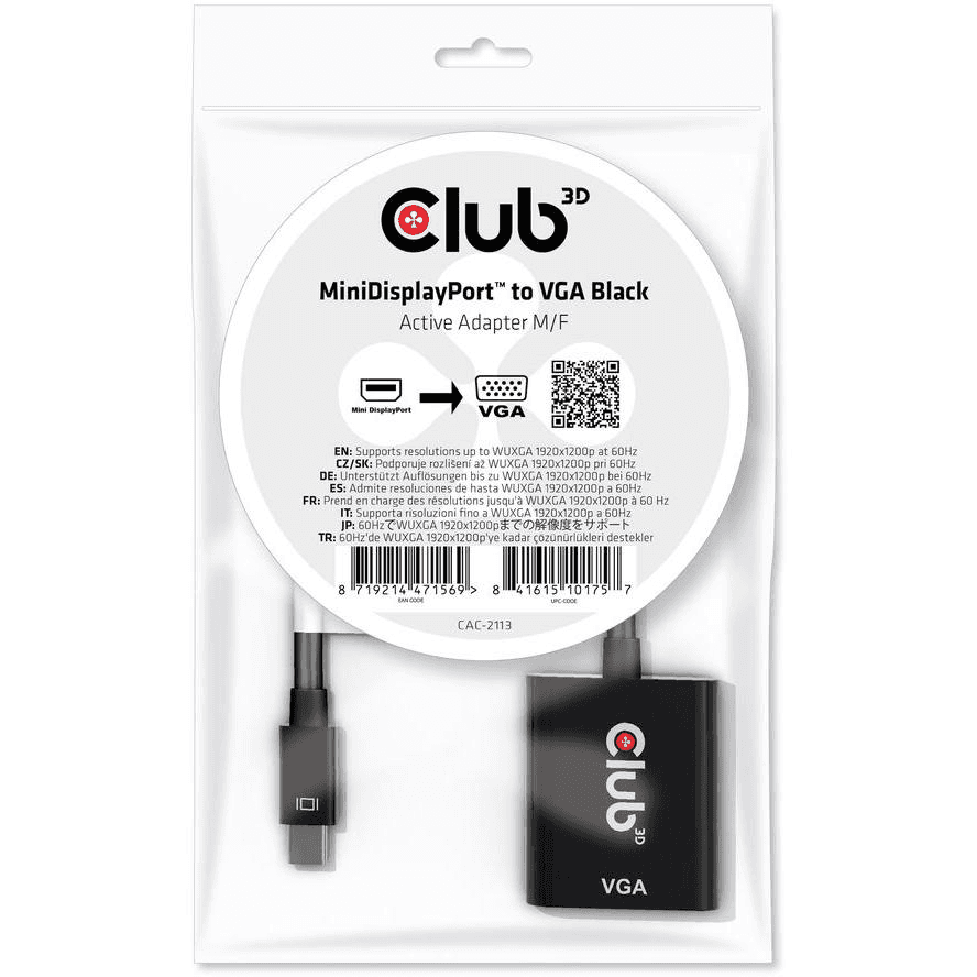 CLUB3D CAC-2113 adaptér na video kábel 0,228 m Mini Displayport VGA Čierna