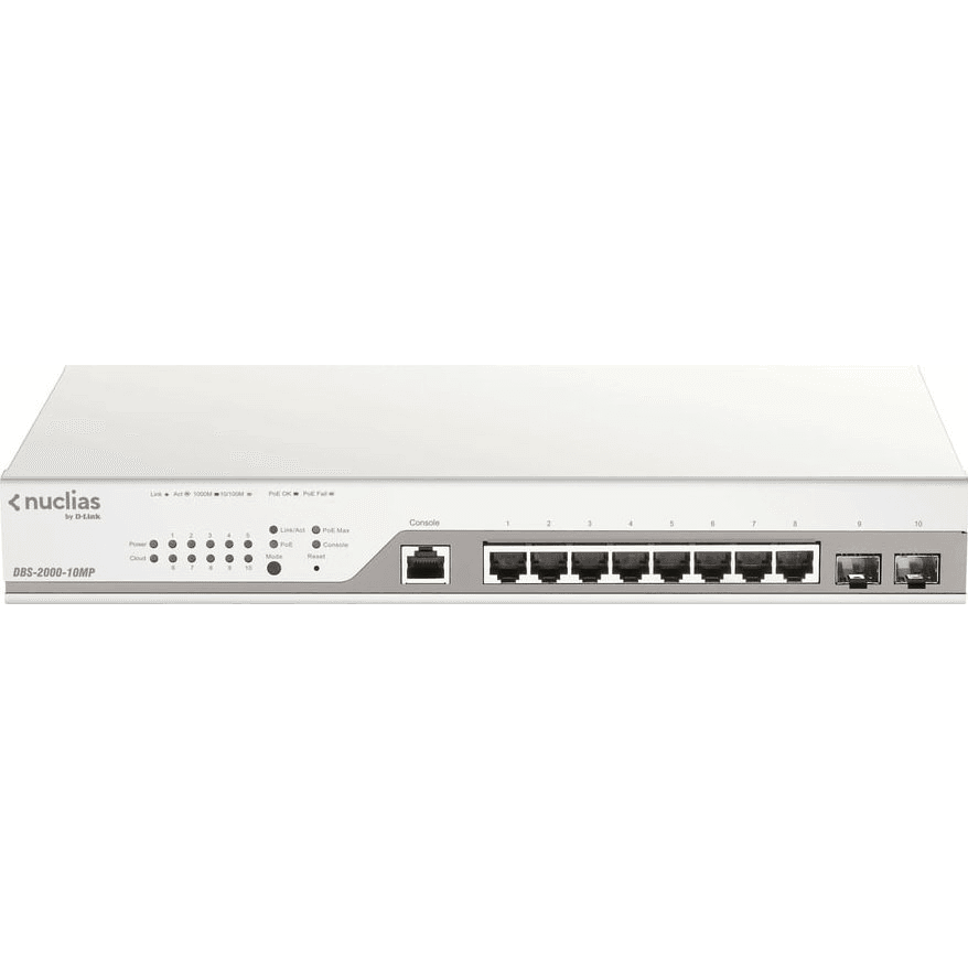 D-Link DBS-2000-10MP/E sieťový prepínač Riadený L2 Gigabit Ethernet (10/100/1000) Podpora napájania cez Ethernet (PoE) Šedá