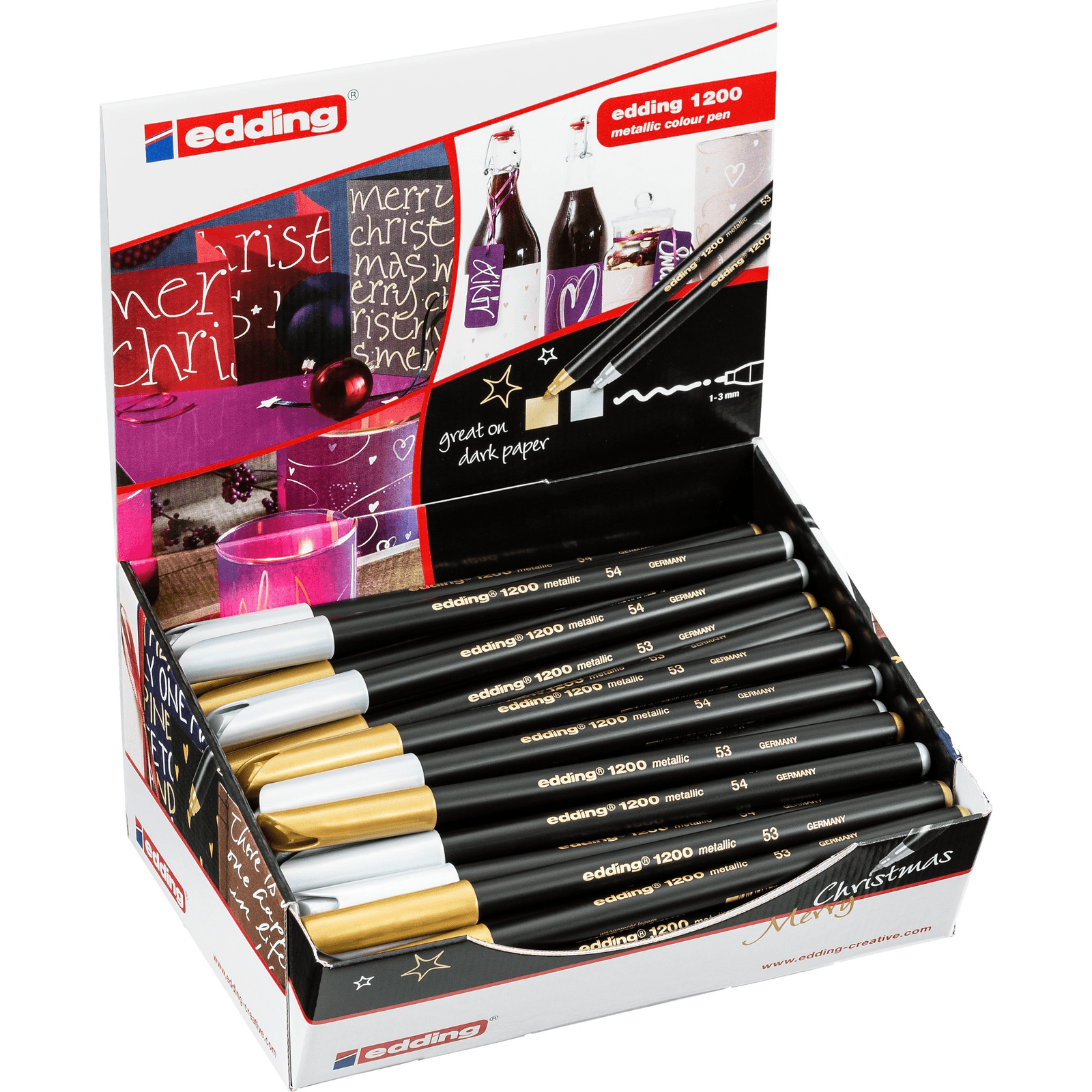 Metalické fixky strieborné/zlaté e-1200 EDDING 1-3 mm, display 50 ks, mix