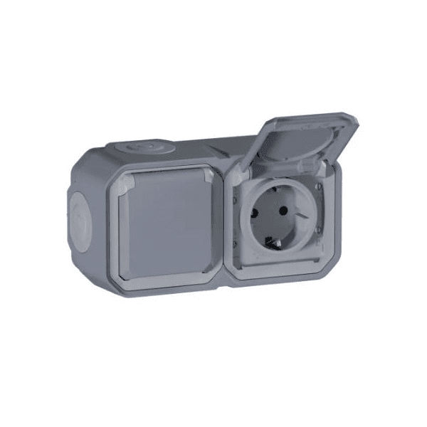 Plexo Zásuvka Schuko 2x2P+Z horizontálna, povrchová MONTÁŽ SIVÁ Legrand
