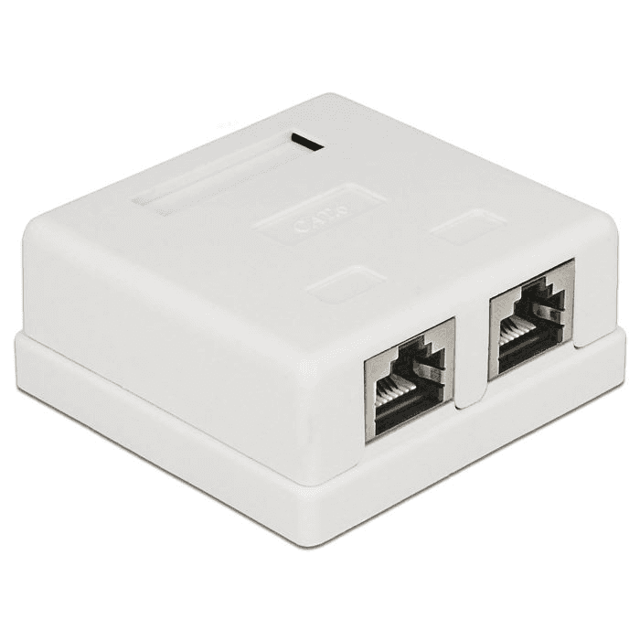 Delock Nástenná zásuvka Kat.6 2 x RJ45 s bielym tienením