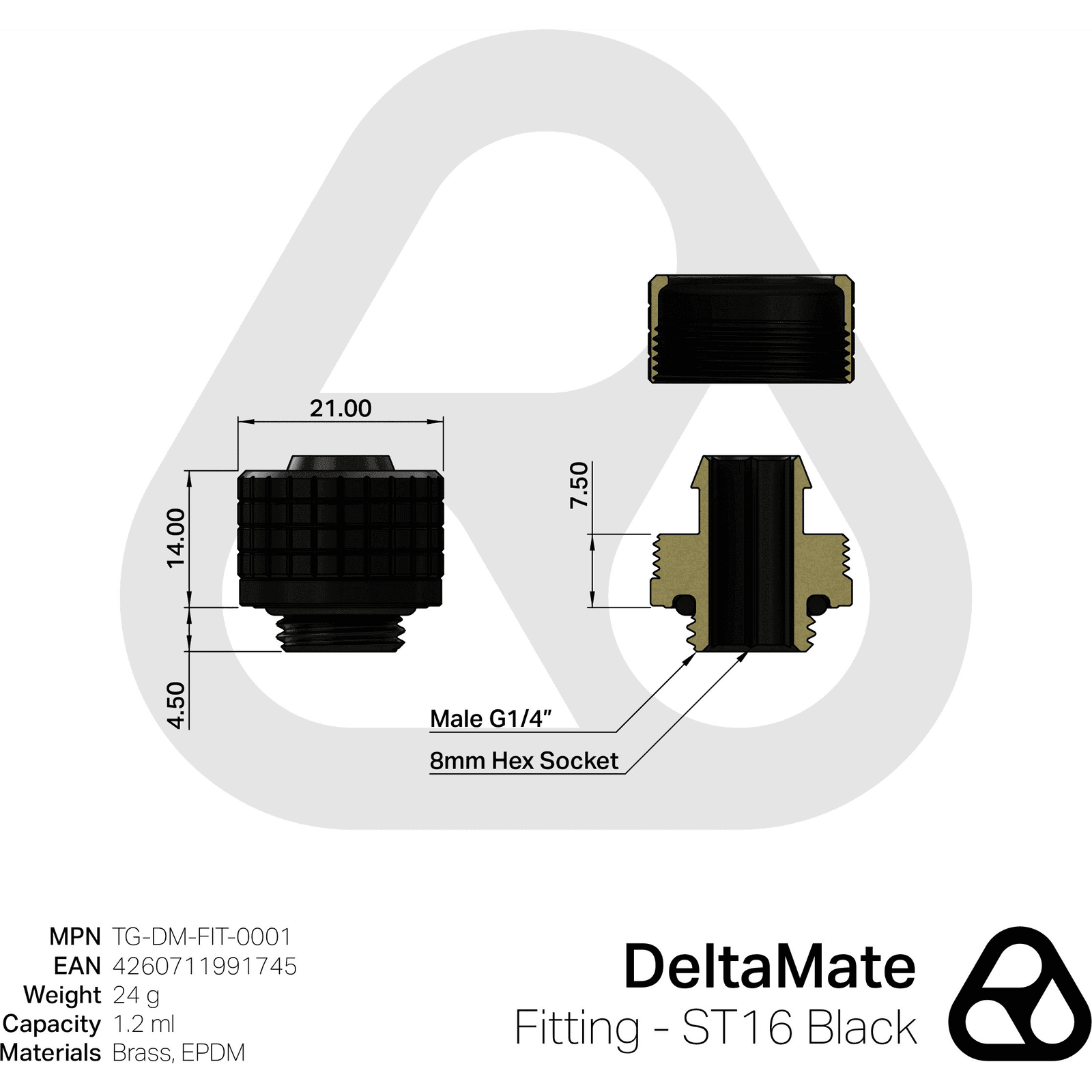 Thermal Grizzly DeltaMate Fitting - ST16 Čierny