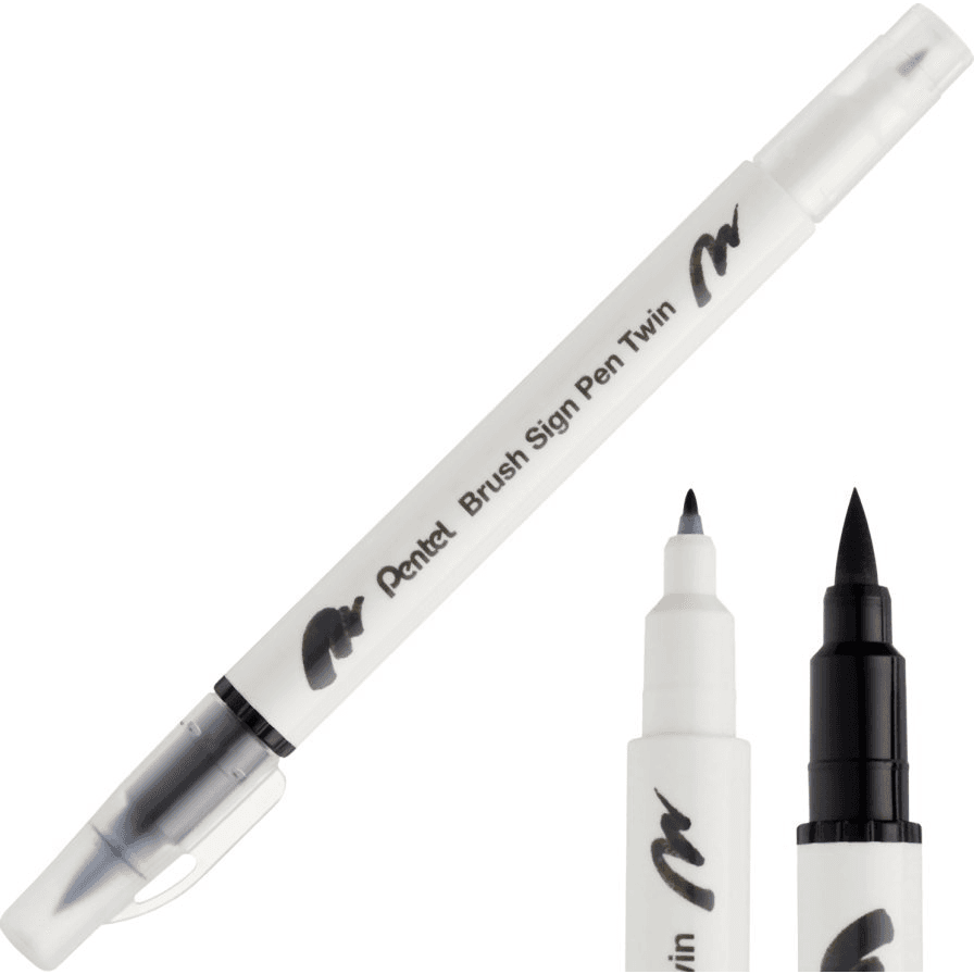 Obojstranný kaligrafický štetcový fix Brush Sign Pen Twin Pentel Čierny