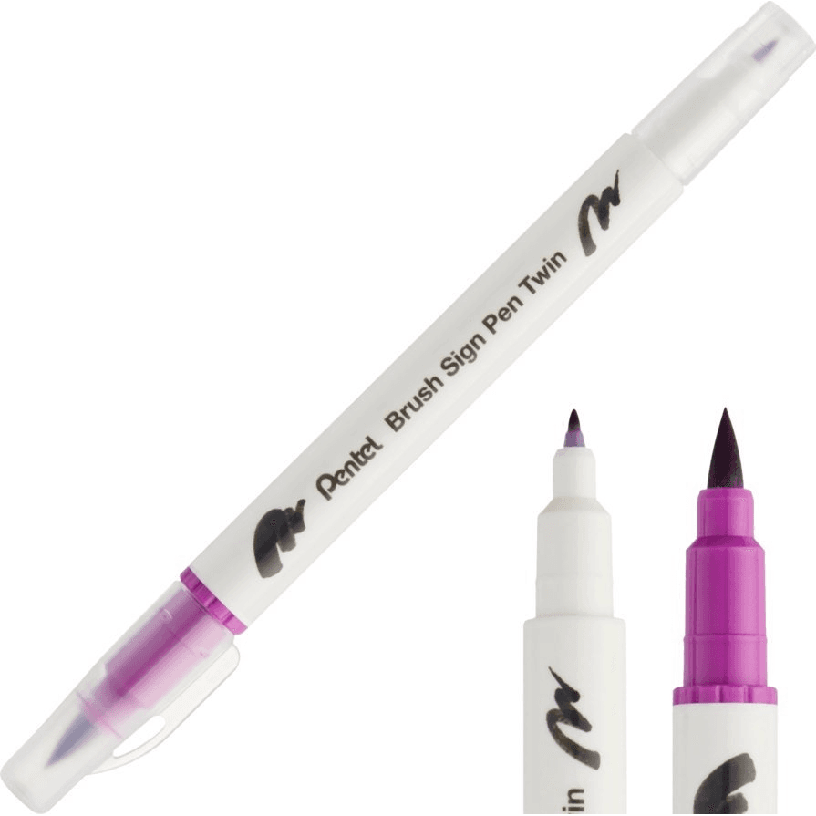 Obojstranný kaligrafický štetcový fix Brush Sign Pen Twin Pentel Fialový