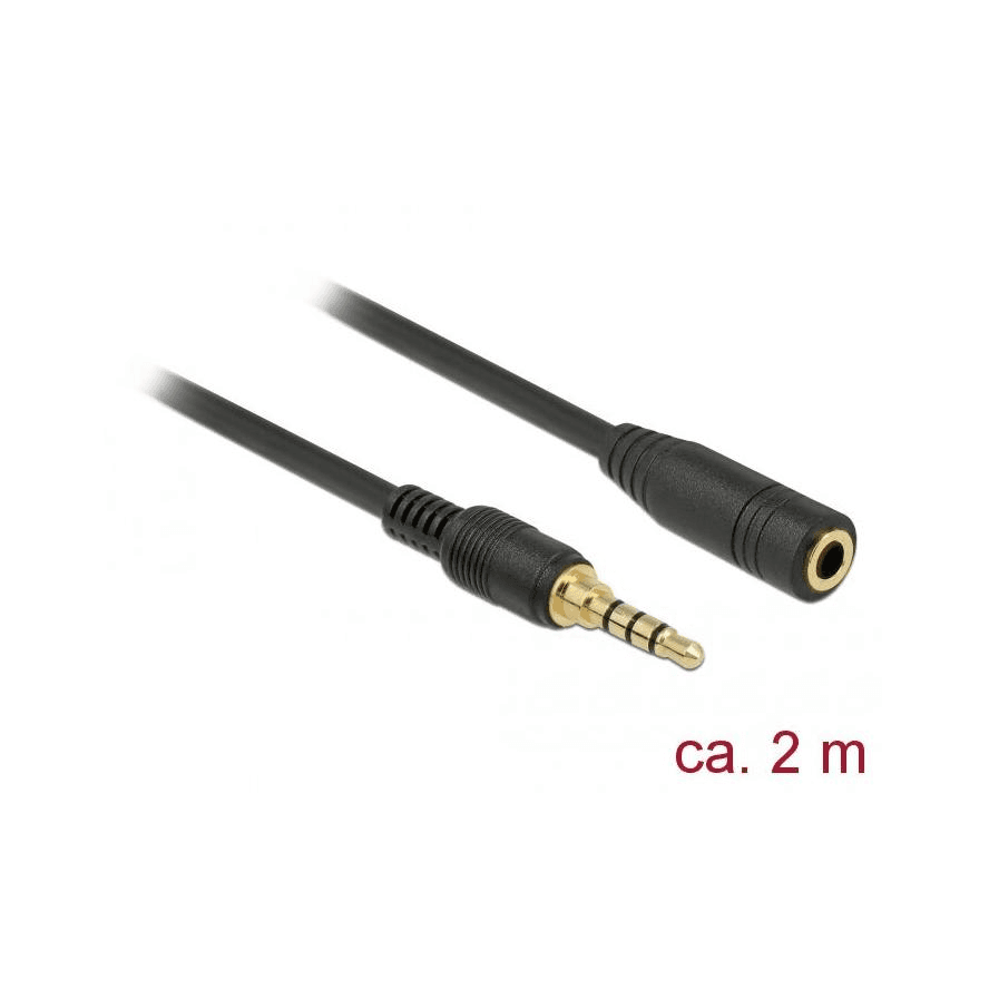 Predlžovací AUDIO kábel MINIJACK 3.5MM M/F 4 PIN 2M čierny pre IPHONE