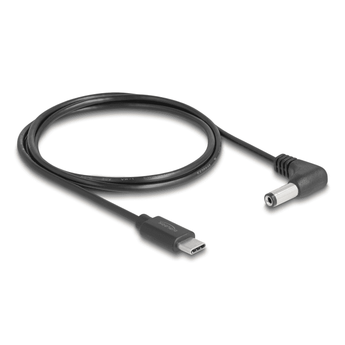 Napájací kábel USB-C na DC 5,5x2,1mm samec, pravý uhol, 1,5m Delock 85398