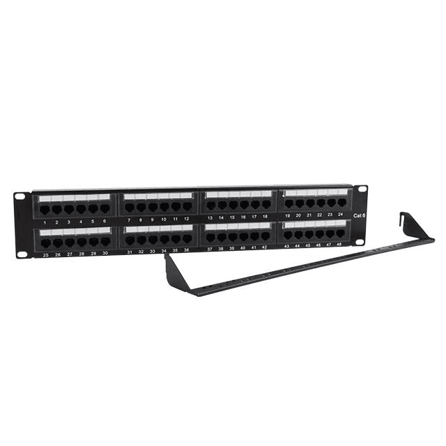 Patch Panel 48 portov 19'' Kat.6 s funkciou organizácie káblov čierna