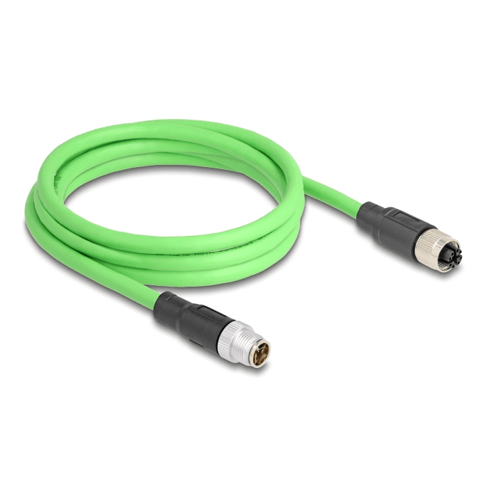 Adaptérový kábel M12 X-kódovaný 8-pinový samec-samica PUR TPU 2m Delock