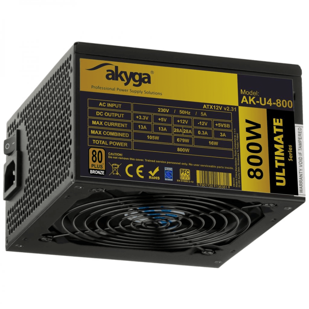 Napájací adaptér Akyga AK-U4-800 800 W 80 PLUS Bronze