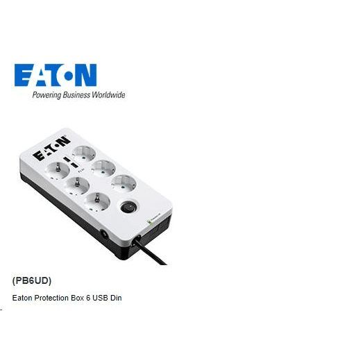Eaton PB6UD prepäťová ochrana Čierna, Biela 6 AC zásuvky/AC zásuviek 220 - 250 V 1,5 m