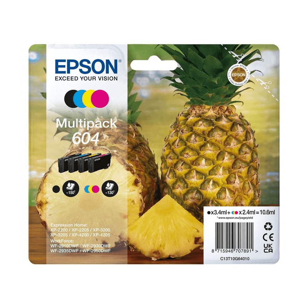 Epson 604 atramentová náplň 4 kusov Originál Štandardná výťažnosť Čierna, Azúrová, Purpurová, Žltá