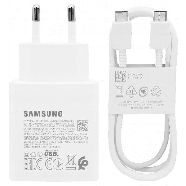 Nabíjačka Samsung 45W biela USB typ C s káblom 1,80 m