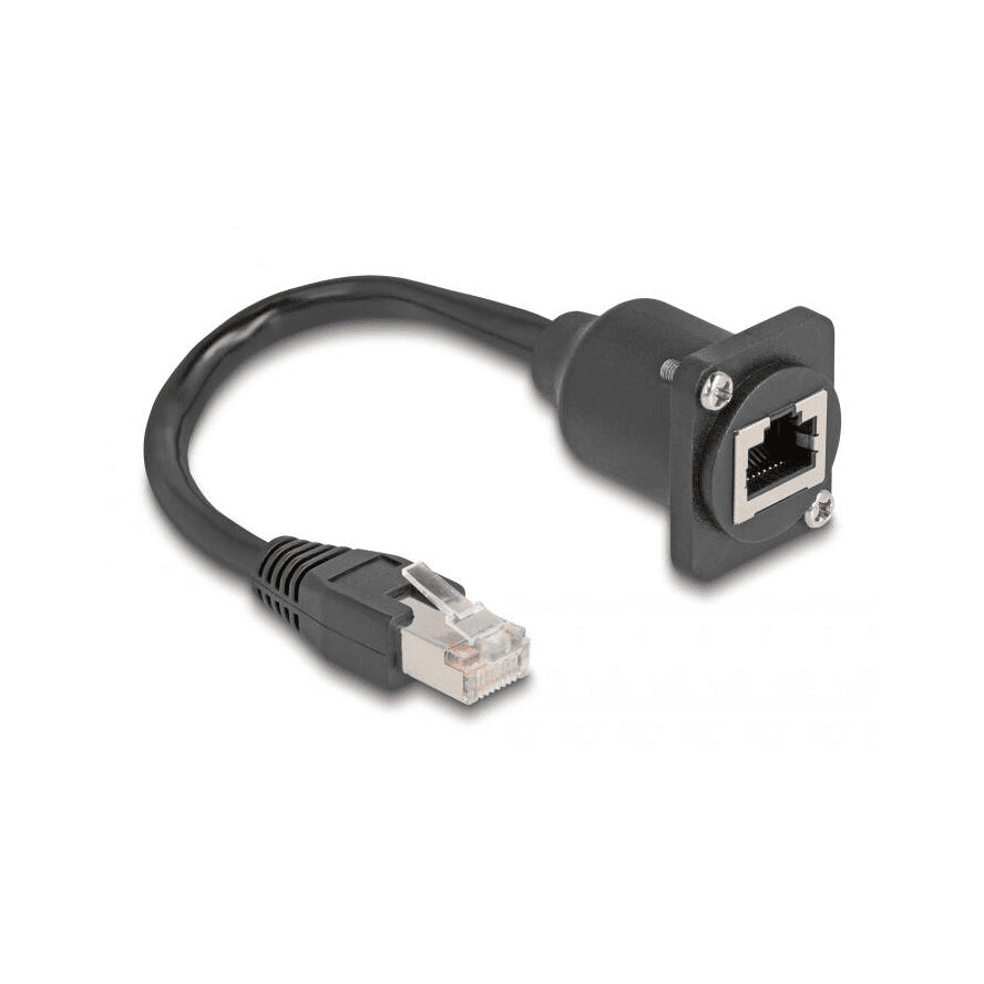 Kábel RJ45 typu D, samec-samica, Cat.5e, čierny, 20 cm, Delock 87964
