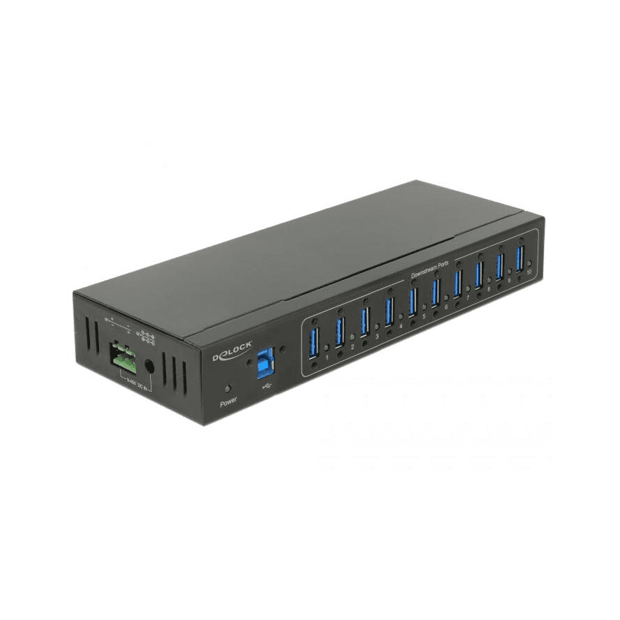 Externý priemyselný hub 10x USB 3.0 typu A, ESD ochrana 20 kV Delock 63919