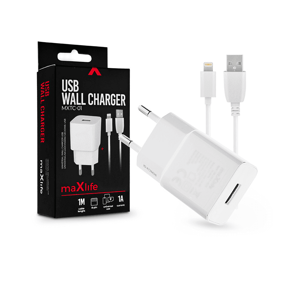 Maxlife nabíjačka sieťová MXTC-01 1x USB 1A biela + Lightning kábel
