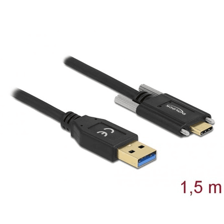 SuperSpeed USB A kábel (samec) na USB C (samec) so skrutkami, 1,5 m Delock