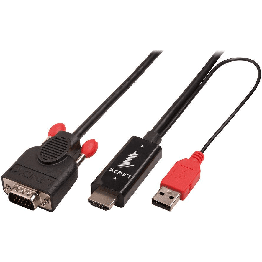 Lindy 41455 adaptér na video kábel 1 m HDMI + USB VGA (D-Sub) Čierna