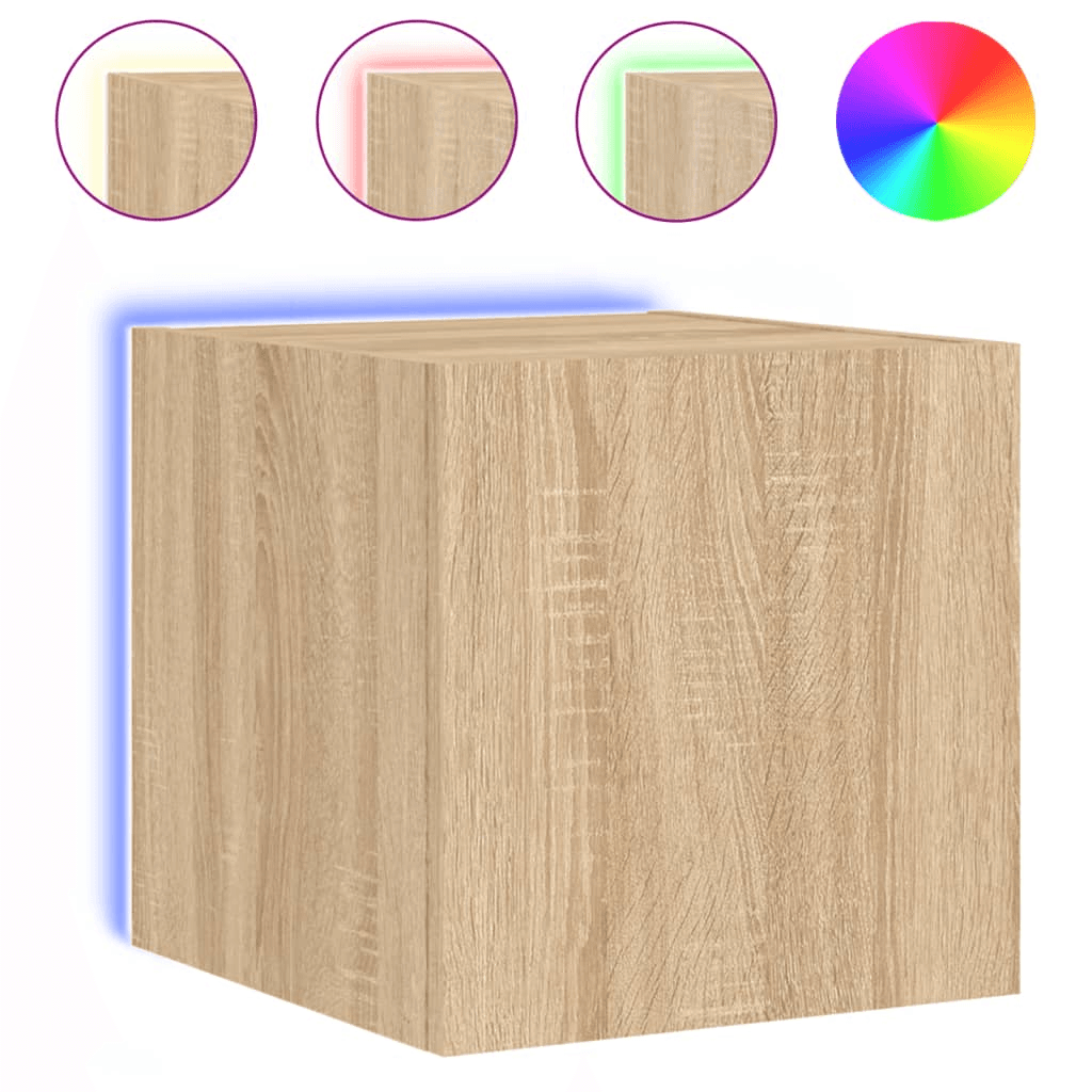 Nástenná TV skrinka s LED, dub sonoma, 30,5x35x30 cm