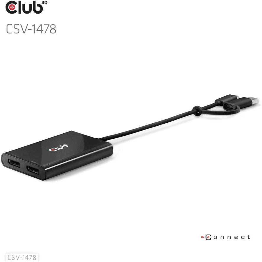 CLUB3D CSV-1478 rozbočovače obrazu USB Typ-C 2x DisplayPort