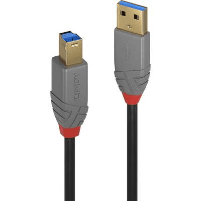 Lindy 36742 USB kábel 2 m USB 3.2 Gen 1 (3.1 Gen 1) USB A USB B Čierna, Šedá