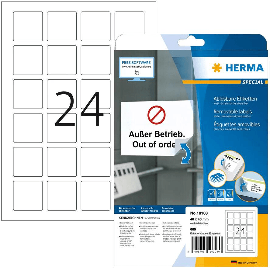 HERMA 10108 Tlačiteľné etikety Biela Samolepiace etikety na tlač