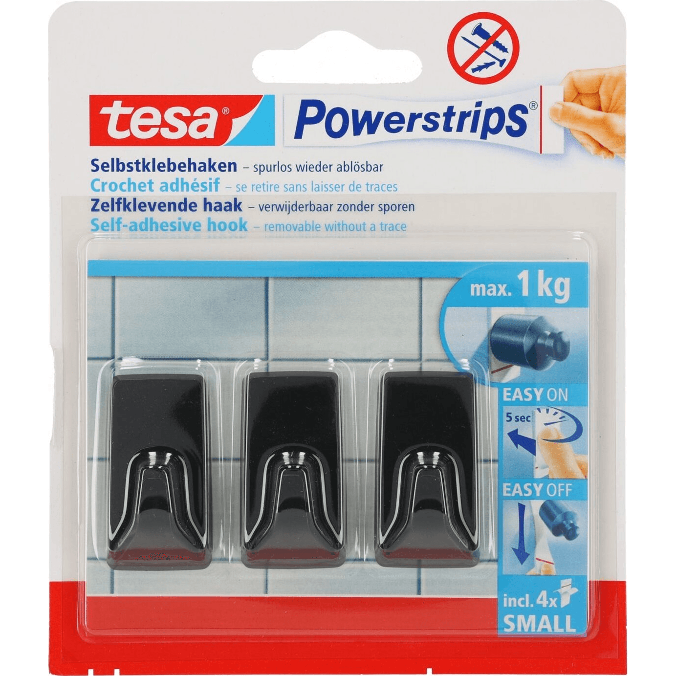 TESA POWERSTRIPS háčiky obdĺžnikové S čierne 3 ks