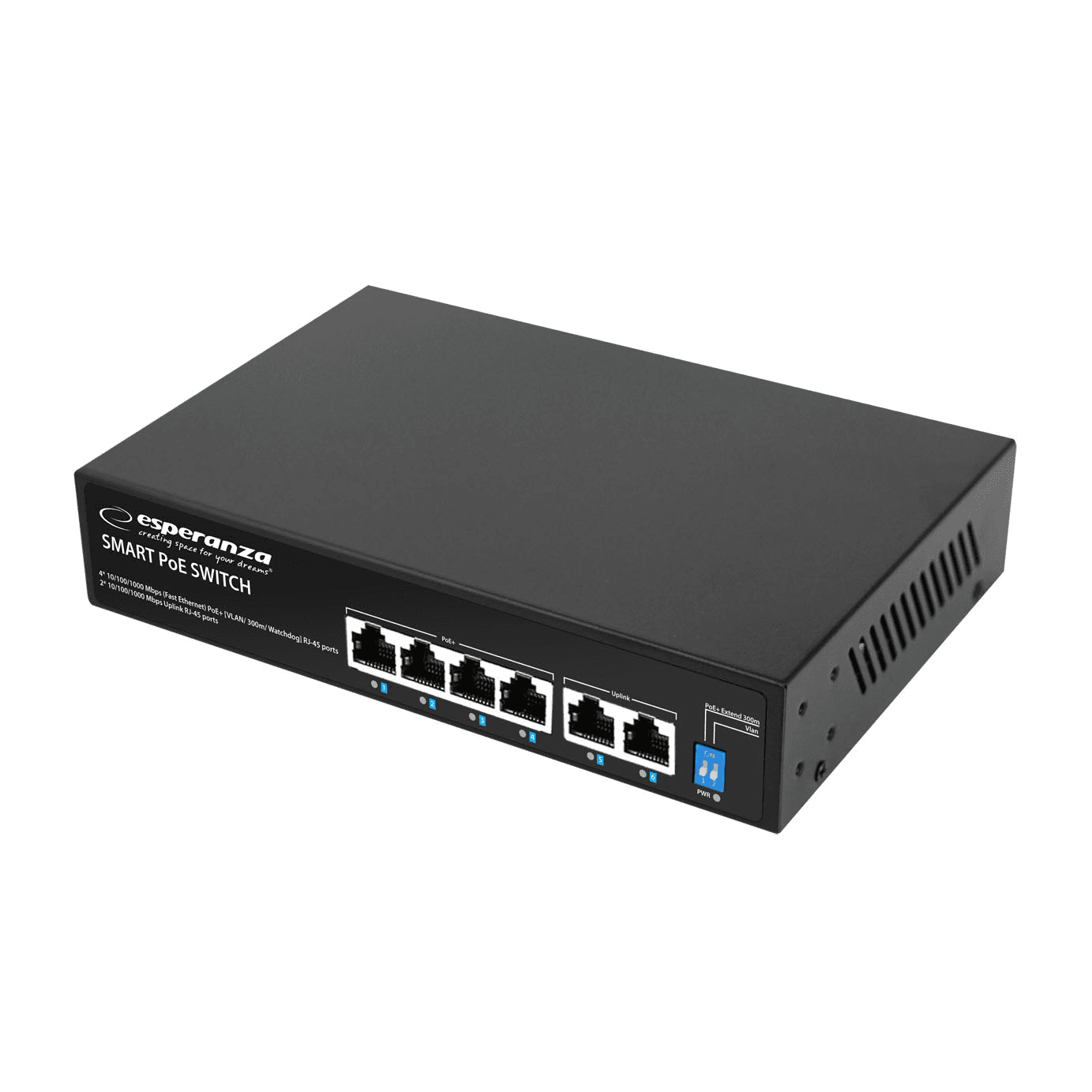 PoE SWITCH 4x PoE 2x Uplink RJ45 10/100/1000Mbps 65W EXTEND 300M + PRE