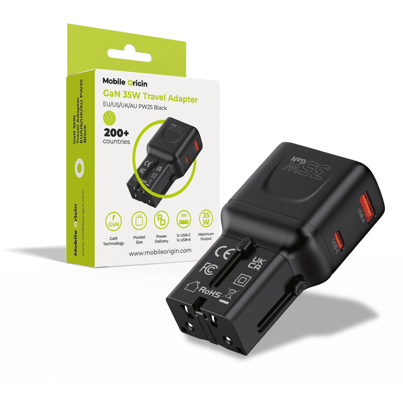 Mobile Origin 35W Travel Adapter, EU/US/UK/AU PW25, black
