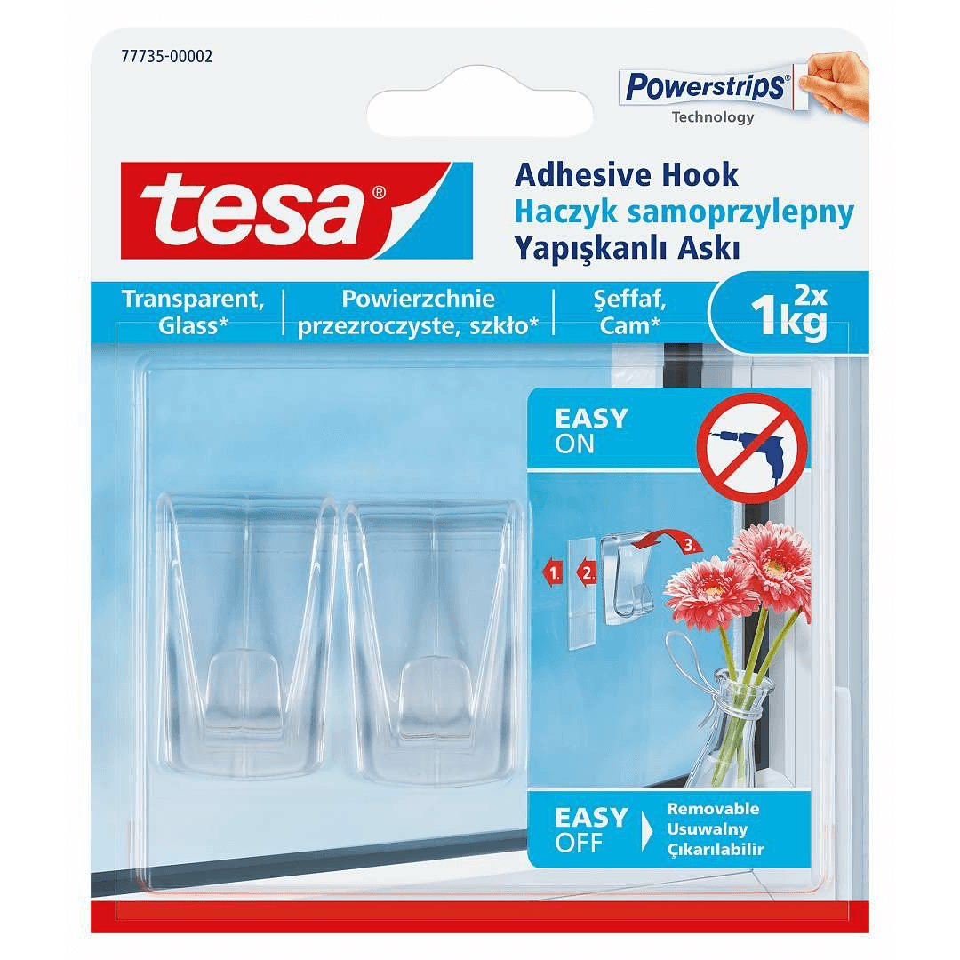 TESA Samolepiace háčiky na ozdoby na okno do 1kg, priehľadné, 2ks