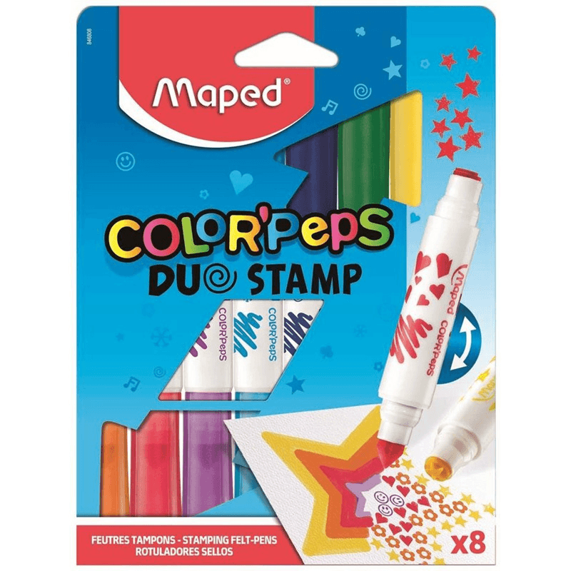 Maped DUO STAMP obojstranné fixky s pečiatkami, umývateľné, 8 kusov