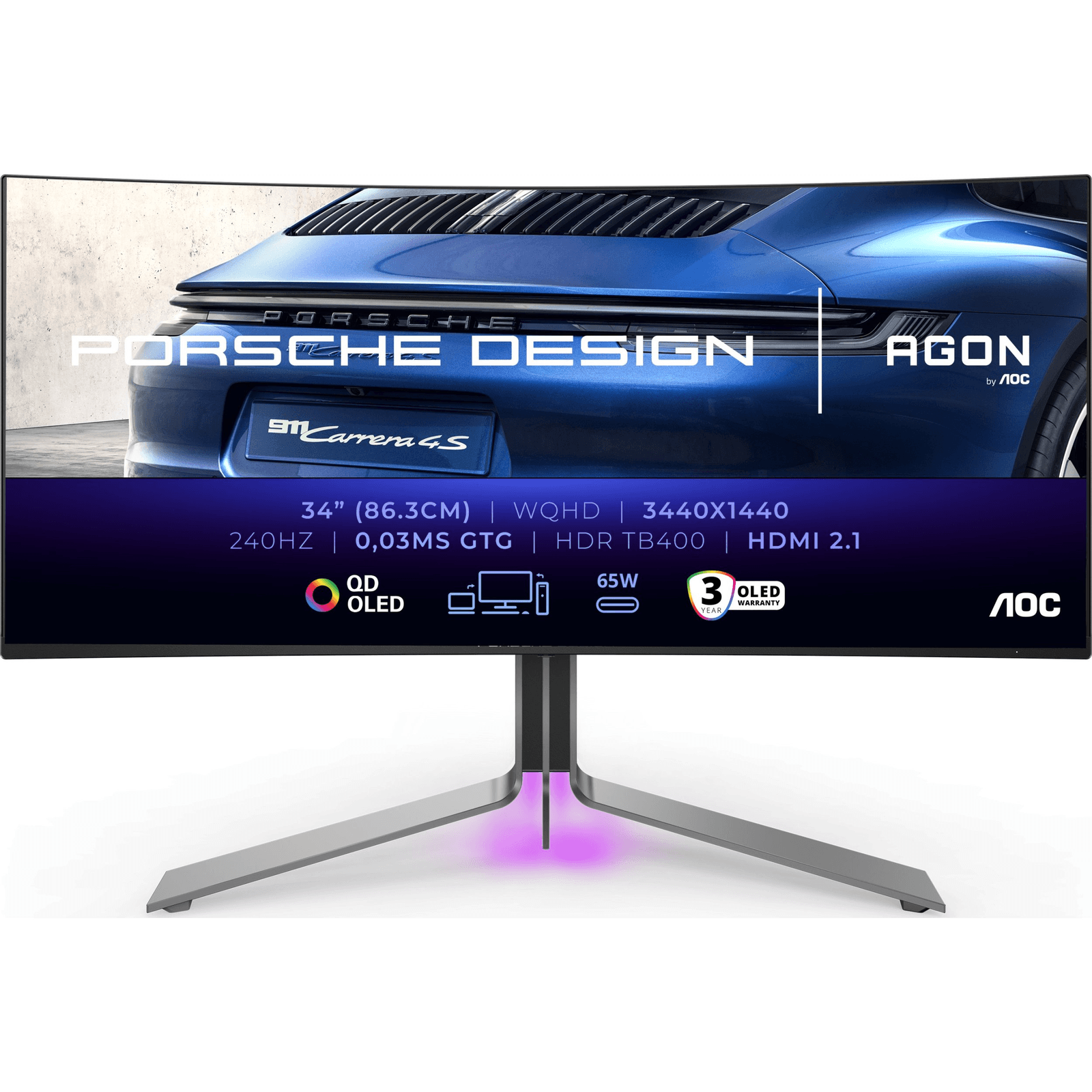 AOC Porsche PD34 LCD monitor 86,4 cm (34") 3440 x 1440 px Wide Quad HD QD-OLED Čierna