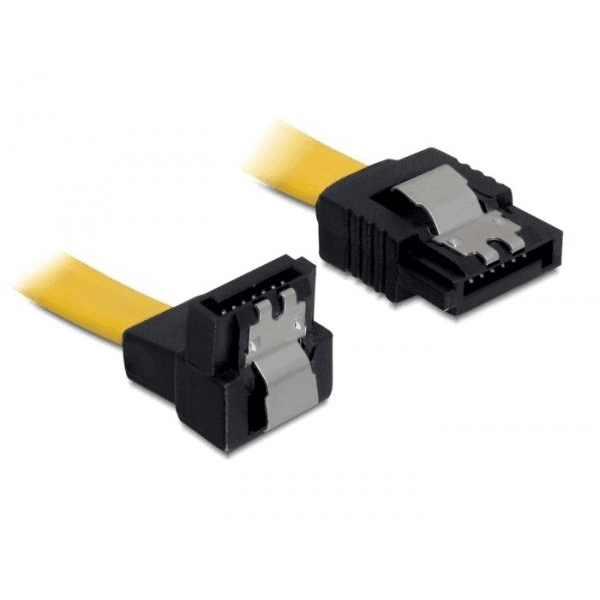 SATA kábel 6Gb/s priamy, zahnutý nadol, 10cm, žltý Delock 82798