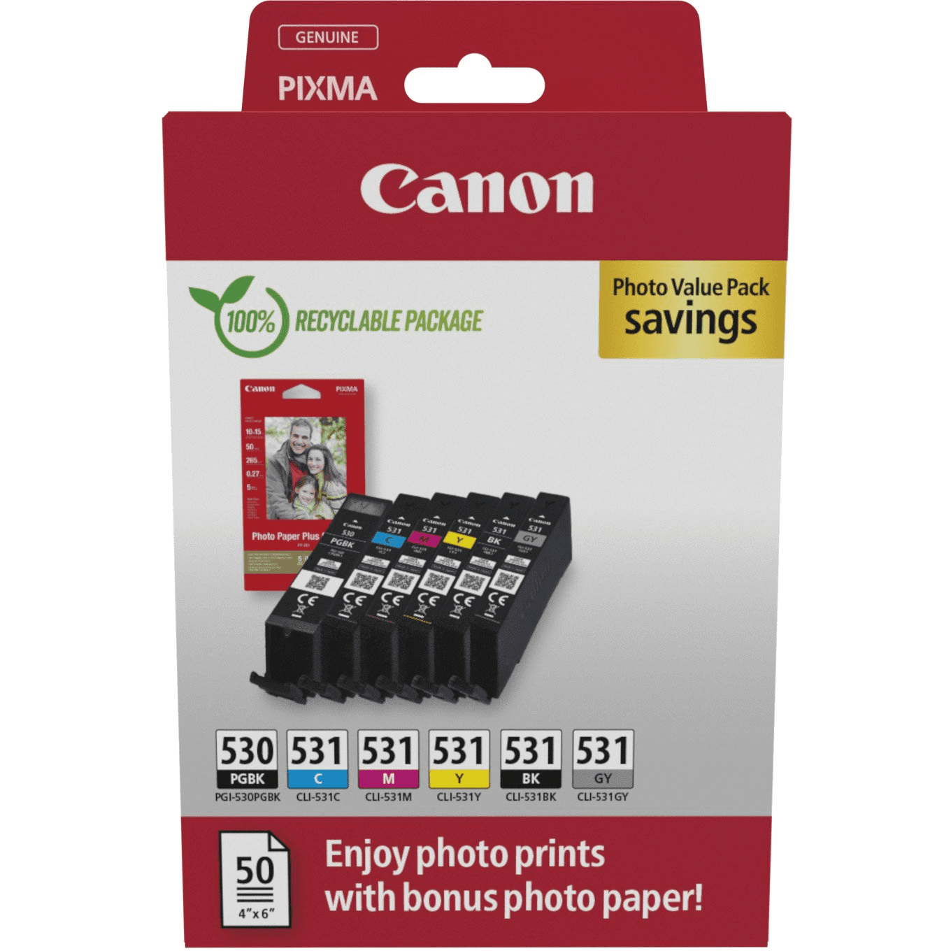 Canon PGI-530/CLI-531 PVP atramentová náplň 6 kusov Originál Čierna, Azúrová, Šedá, Purpurová, Fotografická čierna, Žltá
