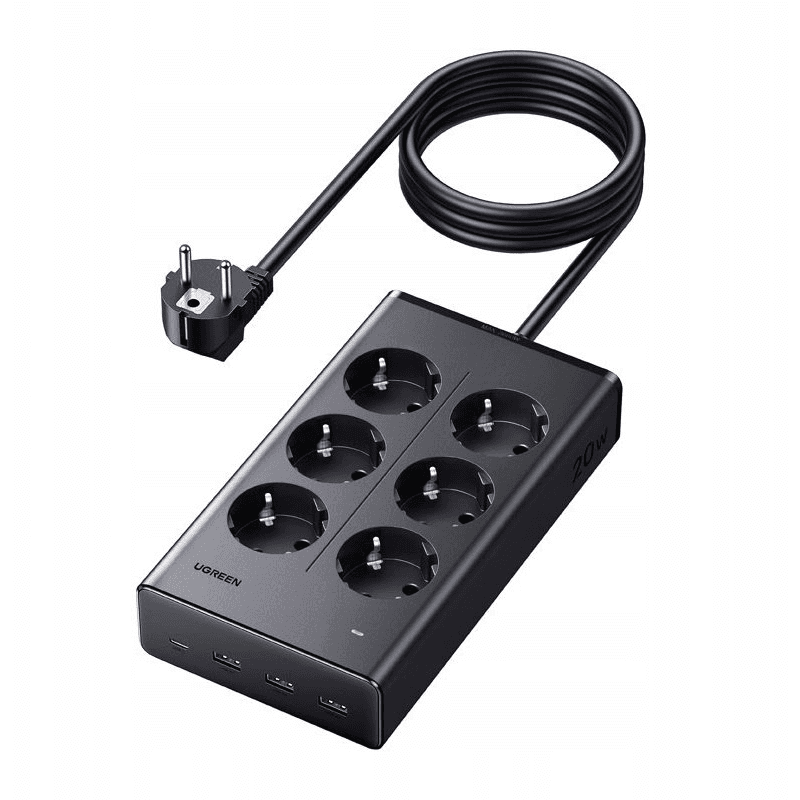 Predlžovací kábel s GaN, 3x USB-A, 1x USB-C PD, 6x AC EU, Ugreen