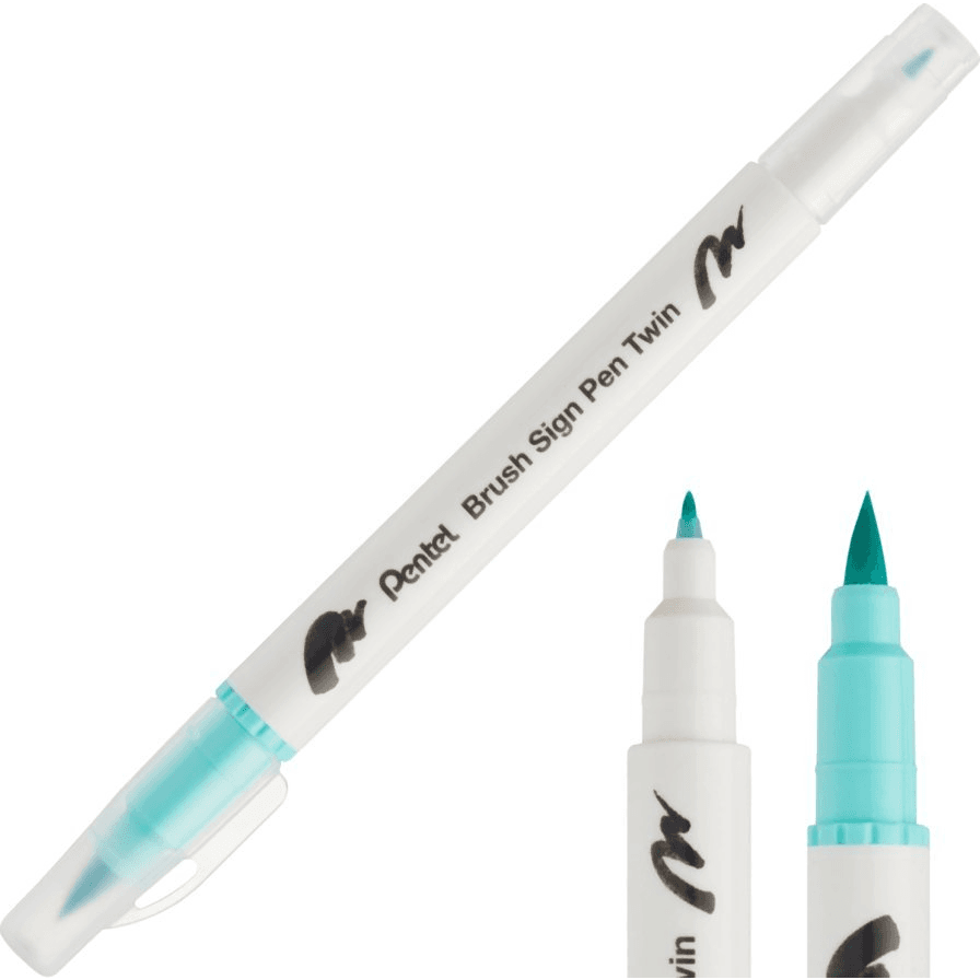 Obojstranný kaligrafický štetcový fix Brush Sign PenTwin Pentel Smaragdový