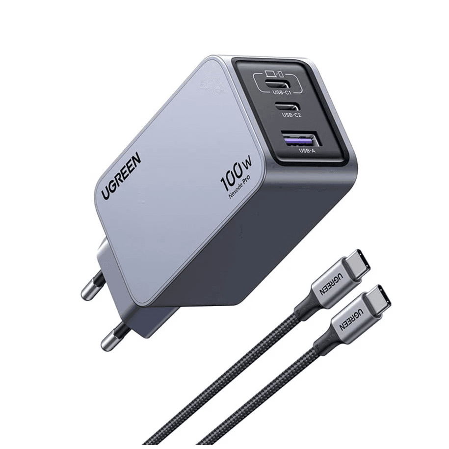 Ugreen Nexode Pro EU 3-Port GaN PD Fast Charger With USB-C Cable Univerzálne Čierna, Šedá AC Rýchle nabíjanie Vnútorný