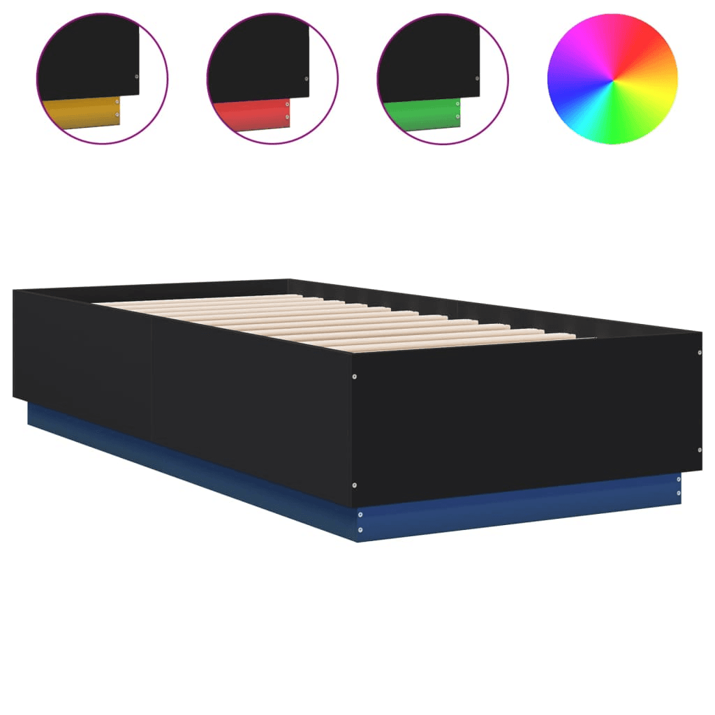 Rám postele s LED, čierna, 90x200 cm, materiál na báze dreva