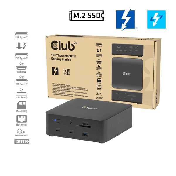 CLUB3D CSV-2562 dokovacia stanica a replikátor portov Kábel Thunderbolt 5 Čierna