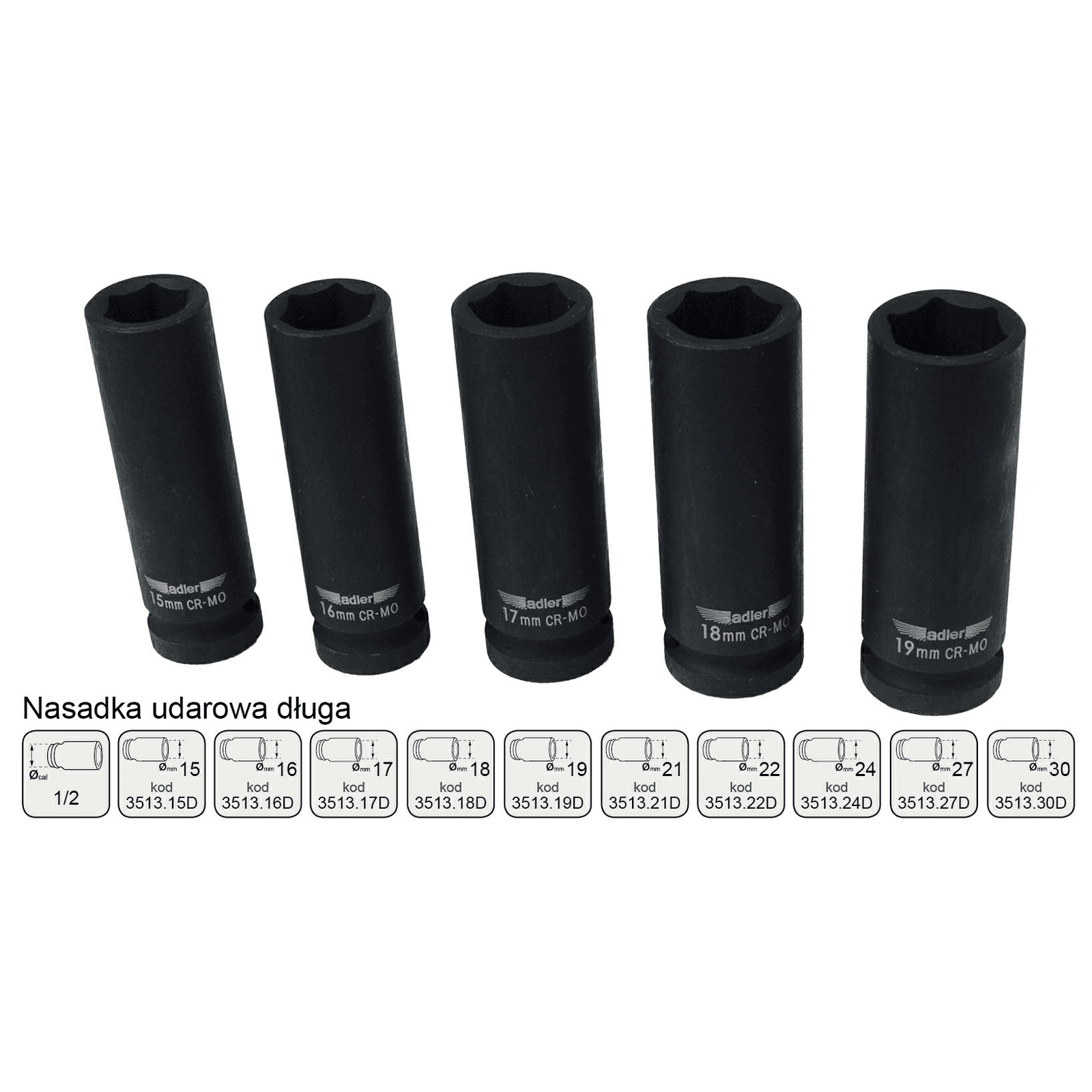 ADLER HLAVICA NÁSTRČNÁ ÚDEROVÁ DLHÁ 1/2" 16mm